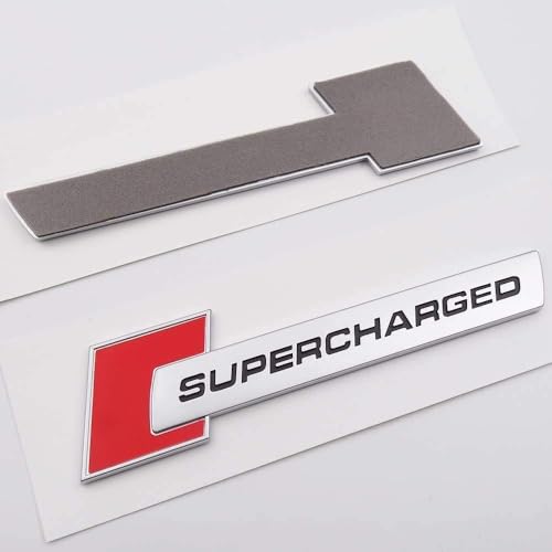 Image of 2pcs Metal Supercharged Logo car Emblem Premium Auto Badge Rear Trunk Sticker Side Fender Decal (Black-red)