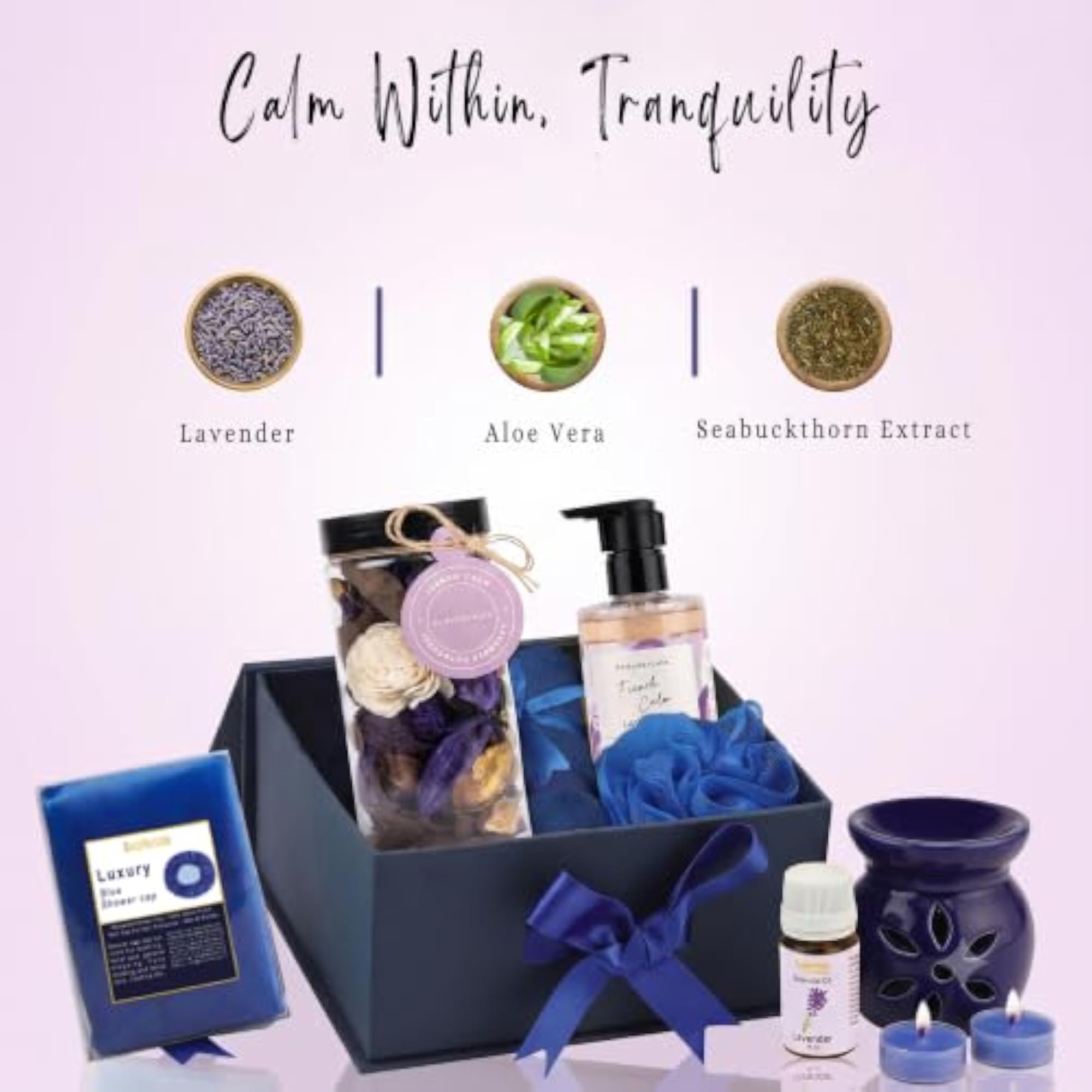 Lavender Bath & Body Care Gift Set, 8 Pcs Luxury Spa Kit
