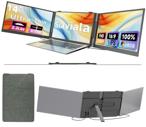 Image of Laptop Screen Extender 0.17 inch Ultra-Thin, 14 inch 1080P FHD IPS Portable Monitor, Triple Screen Laptop Monitor Extender for 13 inch-17 inch Laptops, Plug & Play for Windows /Mac /Android /Chrome /PS5