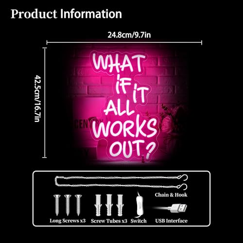 Image of What If It All Works Out Neon Sign Led Neon Lights Neon Signs for Wall Decor Light Up Sign for Birthday Party Club Gift