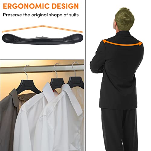 Dedu Plastic Extra Wide Shoulder Suit Hangers For Men 20 Pack Width 17.3", Black Sweater Hangers No Shoulder Bump Non Slip For Thick Sweaters, Clothes Hangers With Pants Bar 360° Swivel Metal Hook #TOP3