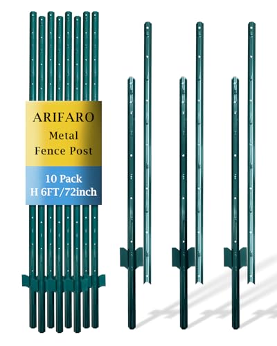 ARIFARO Zaunpfosten 185cm Robuste Metallpfosten Zusammensetzbar, Packung mit 10, Kein Graben Garten U-Pfosten für Drahtzaun Stahlpfosten für Hof,...