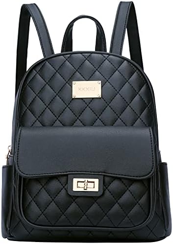 KKXIU Fashion Small Backpack Purse for Women and Ladies Quilted Synthetic Leather Mini Bookbag (a-black)