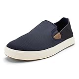OLUKAI Men's Lae'ahi Nui Slip-On Shoes, Everyday Shoe for Casual Wear, Premium Leather & Mesh Details, All-Day Comfort & Arch Support, Trench Blue/Tan, 11