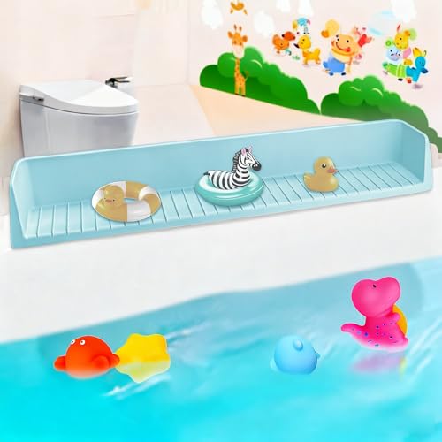 KINDLUME Badewannen-Spritzschutz für Kinder, Längerer Silikon-Wasserspritzschutz, Spielzeughalter für Die Badewanne, Verhindert Wasserspritzer Im Badezimmer, Einfach Zu Installieren