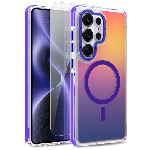 Image of Magnetic Case for Samsung Galaxy S26 Ultra [Compatible with Magsafe] [Cute Fashion Fluorescent Design] [1 Screen Protector] Slim Translucent Matte Case for Galaxy S26 Ultra 6.9 inch, Purple