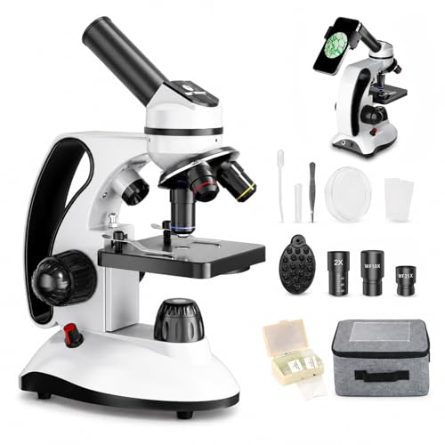 Microscope Kit for Kids Adults Students, 40X-2000X Compound Microscope with Prepared Slides, Dual LED Illumination, All-Glass Optics, Phone Adapter & Carrying Case for Beginners