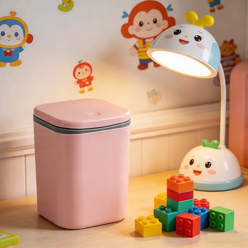 Mini cubo de basura de escritorio rosa de plástico de 2 L 7
