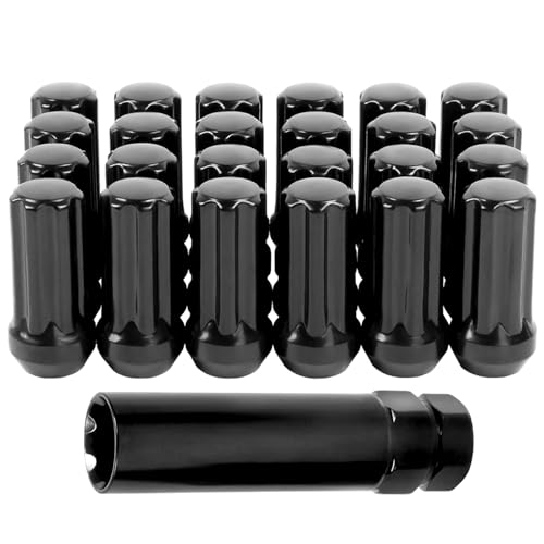 Set of 24 M14X2.0 Lug Nuts 2 Spline Wheel Lug Nuts Fits 2003-2014 Expedition Navigator 2004-2014 F150 Conical Bulge Seat Closed End W/ 1 Socket Key