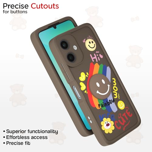 Image of Pikkme Back Cover for Samsung Galaxy A06 | Soft Silicone| Cute Rainbow Smile & 3D Cartoon Flower Design | Shockproof Raised Camera Protection Bumper Case (Brown)