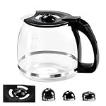12-Cup Glass Coffee Carafe Replacement Pot Compatible with Mr Coffee, Black & Decker and 12 Cup Kitchenaid Carafe Black with Close Handle, Replacement for PLD12, PLD12-RB, PLD12-NP
