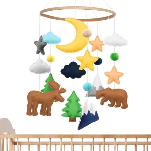 Woodland Babys ベビーベッド用モバイル - 森の動物のテーマ保育園の装飾癒しのおもちゃ,保育園、リビングルーム、病院ベビーベッド風鈴フェルトストラップフェルト動物空中ペンダント託児所飾りペンダント、寝室用の柔らかい木製ベッドベルおもちゃ