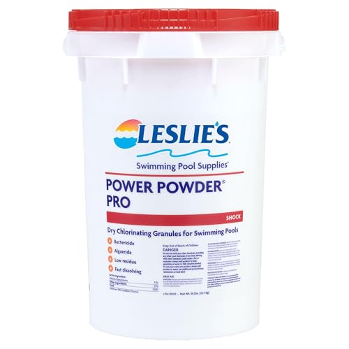Leslie's Power Powder Pro Granular Pool Shock - Fast Dissolving Sanitizer for Crystal Clear Water - Defends Against Bacteria, Algae, and Microorganisms - 73% Calcium Hypochlorite - 50 Pound