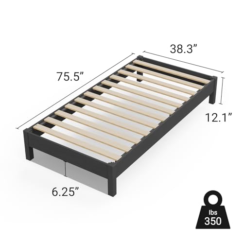 Image of LIFEMENT Twin Bed Frame Signature Wood Platform, Noise Free, Under Bed Storage, No Box Spring Needed, Easy Assembly, Black