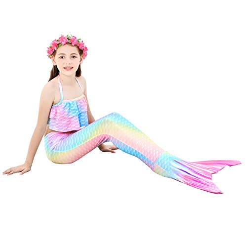 Conjunto de biquíni Newland com 4 peças, caudas de sereia para nadar, princesa, roupa de banho, Rain
