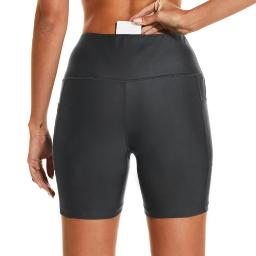 Image of HODOSPORTS Women's 3'' /5'' /7'' /9'' /12'' Swim Board Shorts UPF50+ High Waisted Quick Dry Swimsuit Bottoms with Pockets Liner