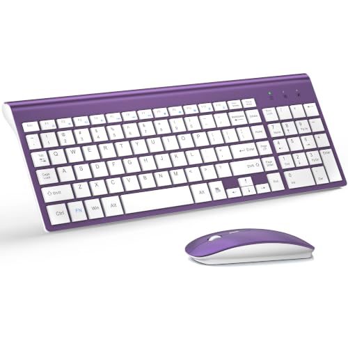 Image of Wireless Keyboard and Mouse Ultra Slim Combo, TopMate - Purple White