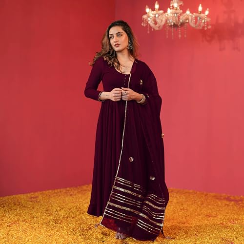 GoSriKi Anarkali Kurta Solid Women's Viscose Melange with Trousers and Dupatta