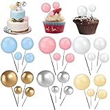 ruggito Kuchen-Dekoration Kugeln, 24 Stück Mini Luftballons Tortenaufsatz Cupcake Topper Perlenkugel Kucheneinsatz Topper Backschmuck Party Hochzeitstag Geburtstag Babyparty Kuchen Dekoration