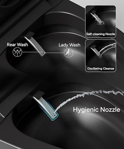 Image of CANEST Black Smart Toilet, Tankless Bidet Toilet with Heated Seat, Foot Sensor Operation, Auto Open & Close, Dual Auto Flush, Warm Water, LED Display, Night Light, Wireless Remote Control (TC-200BG)