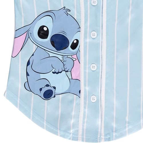 Image of Disney Lilo & Stitch Girls Baseball Jersey Shirt Button Down Kids Tee Stitch Angel Sizes 4-16