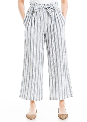 Max Studio Womens Linen Blend Wide Leg Pant with Waist Tie