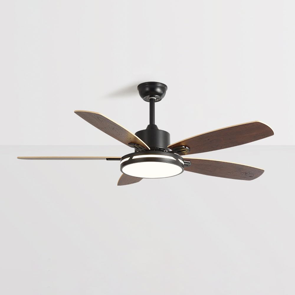 Moddeny Wood Modern Ceiling Fan With Lights 52 Inch Ceiling Fans With Lights For Bedroom LED Ceiling Fans With Lights And Remote Flush Mount Mute Living Room Ceiling Fan