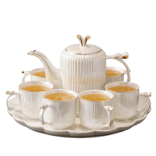 Vilom 陶磁器ティーセット 回転式 8点セット おしゃれ 茶器セット 夫婦茶碗 ギフトボックス付き 結婚引き出物 新生活祝い 結婚祝い 新築祝い プレゼント用 デザイン (D)