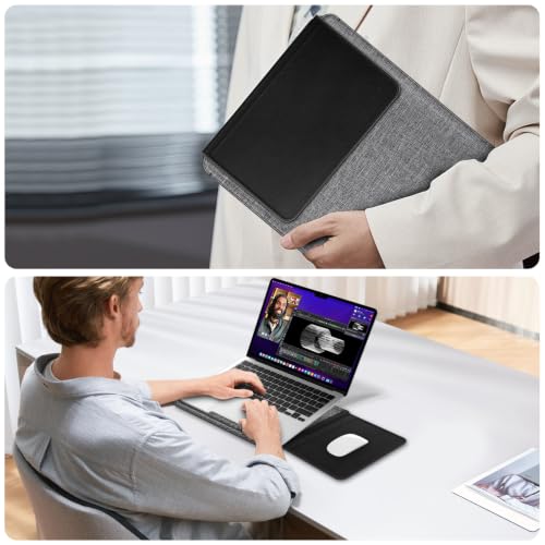 Image of Fintie Sleeve Case for MacBook Neo 13 Inch, MacBook Air 13.6 /13.3 Inch, MacBook Pro 13 Inch, Other Up to 13 inch Laptop Tablet - Slim Bag Cover with Stand, Synthetic Leather, Magnetic Closure, Gray /Black