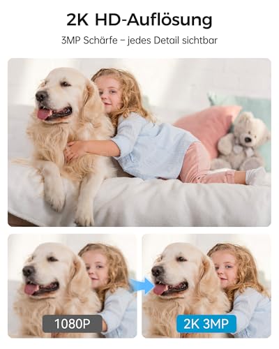 Woox Kamera Überwachung Innen 2K, 360 Grad WLAN Überwachungskamera Indoor, Haustier und Baby Monitor mit Personen-/Baby-Schreierkennung, Auto-Tracking, Zwei-Wege-Audio, Nachtsicht, R4040-V8