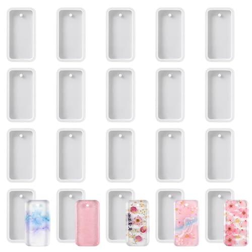 Resin Keychain Molds 20 PCS Rectangle Jewelry Casting Molds Silicone Mold Keychain Charms Epoxy Resin-Mold Tag Resin Casting Mold for DIY Gem Cabochon Earring Necklace Jewelry Making