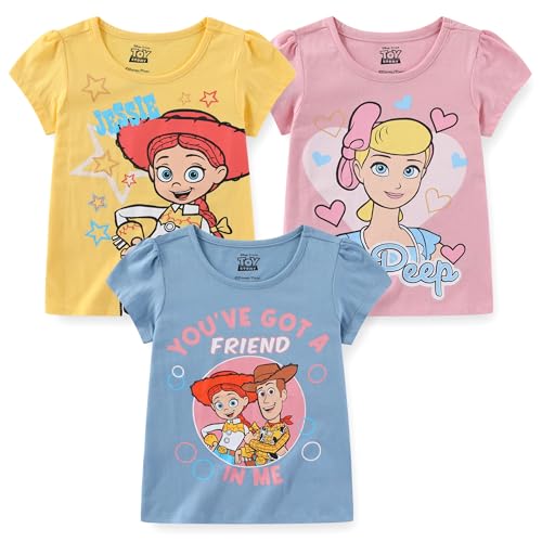 Disney Toy Story Woody Bo Peep Jessie Girls Short Sleeve Shirt 3 Pack for Toddler and Big Kids