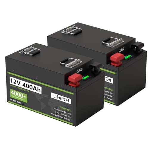 2 Pack 12V 400Ah Lithium Battery Built-in 250A BMS Low-Temp Protection Max. 5120Wh Output Power Prefect for Home Solar Energy System, RV, Yacht, Boat and Off-Grid Applications