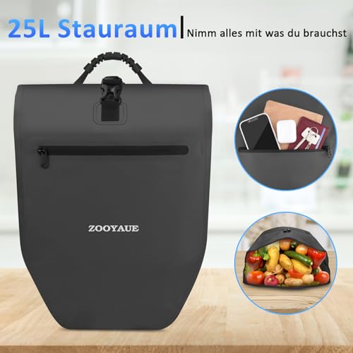 ZOOYAUE Fahrradtasche für Gepäckträger 23-28L, Wasserdicht Gepäckträgertasche mit Tragegriff und Schultergurt, Fahrrad Tasche Umhängetasche mit Reflektoren, Fahrrad Taschen hinten