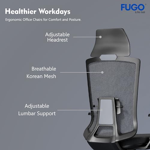 Image of FUGO FG410 High-Back Ergonomic Office Chair-Executive Computer Chair with Adjustable Headrest, Armrests, Lumbar Support, Breathable Mesh, 360 Swivel, Recline Function, and Heavy-Duty Base (Black)