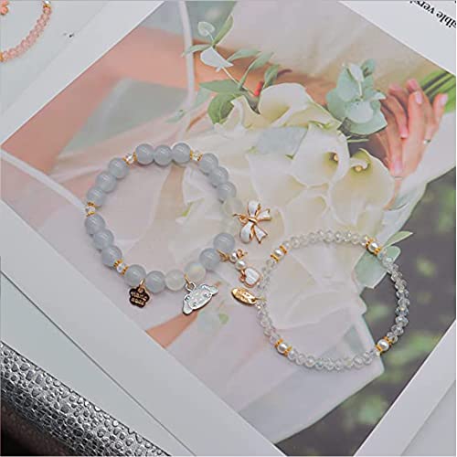 Kawaii Bracelets For Girls Cinnamoroll Crystal Beads Bracelets Elastic Anime Bracelets Cartoon Animal Charms Friendship Jewelry (White) #TOP3