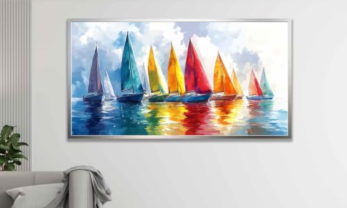 Toile imprimée de voiliers 30x60 cm avec cadre intérieur pour salon