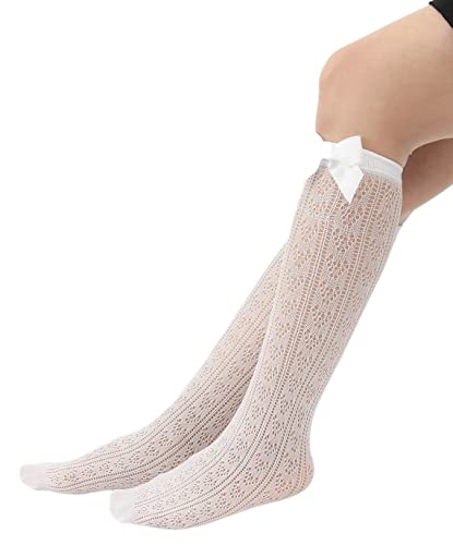 Girls Knee Highs Pattern Socks White Formal Stockings2