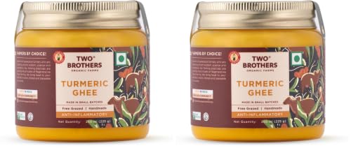 Image of Two Brothers Organic Farms A2 Gir Cow Turmeric Ghee (250ml) | Handcrafted, Nutrient-Rich, and Infused with Sustainably Grown Haldi for Enhanced Immunity, Digestion, and Overall Wellness (Pack of 2)