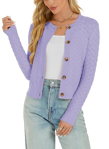 Image of Women's Long Sleeve Cropped Knitted Sweater Cardigan Button Down Open Front Knitted Shrug Sweaters
