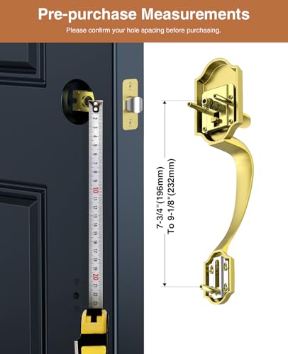 Image of Brightify Brushed Gold Front Door Lock Set, Keyed Entry Door Handle with Deadbolt for Home Security, Reversible Left /Right-Hand, Adjustable Latch, Fits 1-3 /8 inch to 1-3 /4 inch Door Thickness