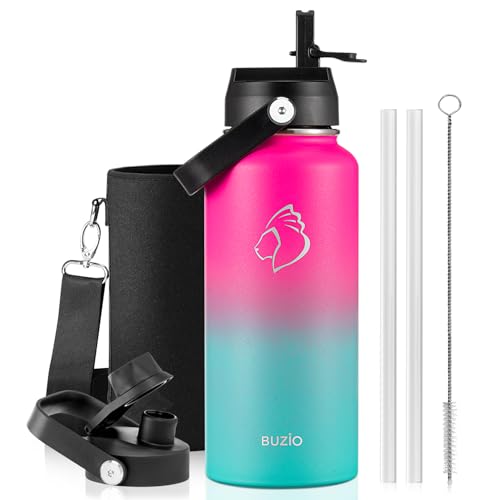 Image of BUZIO Insulated Stainless Steel Water Bottle 32 oz with Straw & Spout Lids