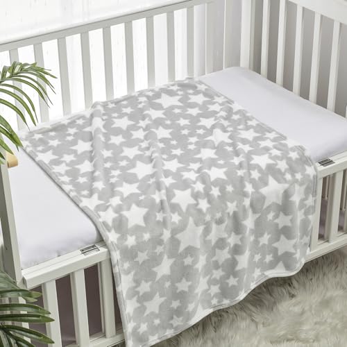 Image of CREVENT 2Pcs 75cmX100cm Cute Cozy Fluffy Warm Baby Blankets for Infants Toddlers' Bedding Crib Cot Stroller - Grey Cloud + Star