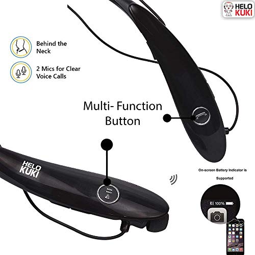 Image of Helo Kuki HKB111 Bluetooth Headphones Neckband Wireless Headset with Mic for Gaming Sports Mobile Tablet Laptops and Compatible for All Android /iOS Devices (Black)