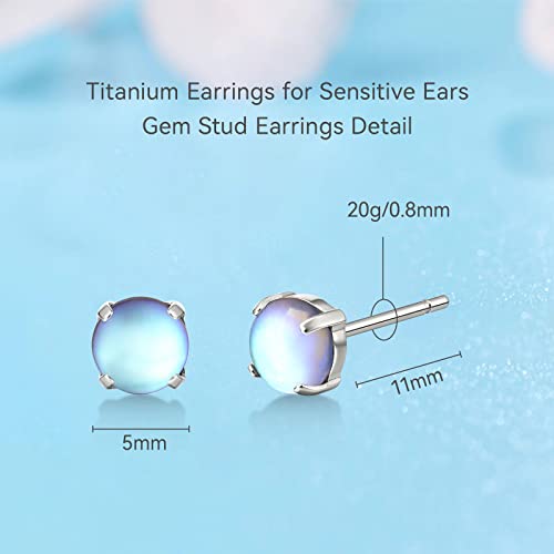 Limerencia G23 Hypoallergenic Pure Titanium Earrings, Opal/Moonstone/Cat's Eye/Blue Turquoise Stud Earrings, F136 Implant Grade|Delicate Jewelry for Sensitive Ears3