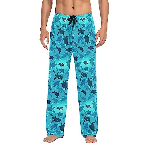Pfrewn Mens Pajama Pants Underwater Blue Turtle Lounge Pants Super Soft Pajama Bottoms with Pockets S