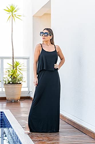 Vestido Longo de Alça Soltinho Fenda Moderno (GG)