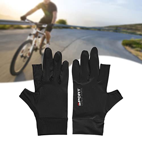 B Baosity Ice Silk Gloves Protector Portable Summer Half Finger Gloves Non Slip Gloves Half Fingers Summer Gloves Women For Cycling Outdoor Activities, Two Half Of Black #TOP6