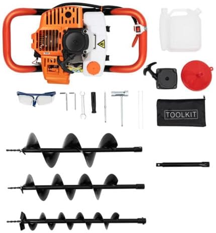 Petrol Drill Borer, 2-Stroke Post Hole Digger Petrol Gas Powered Earth Auger Post Fence Hole Digger Single Cylinder Gasoline Digging Machine for Installing Guardrails, Railings (52CC 1.46KW)