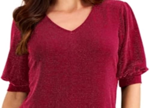 Miniatura 2 de JM Collection Camiseta de manga abombada para mujer color rojo talla L Rojo L